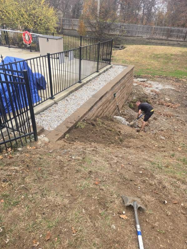 Retaining wall built around the pool