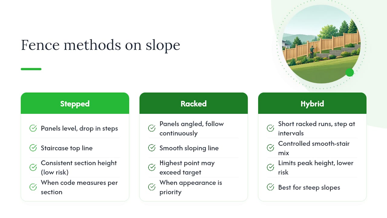 Comparison of fence installation methods on slopes