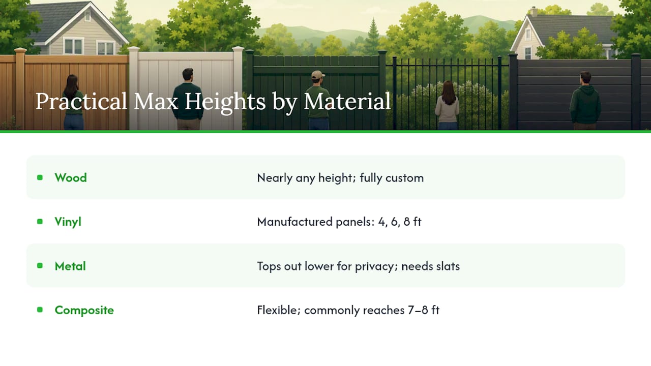Which Fence Materials Support the Tallest Privacy Heights? — overview diagram