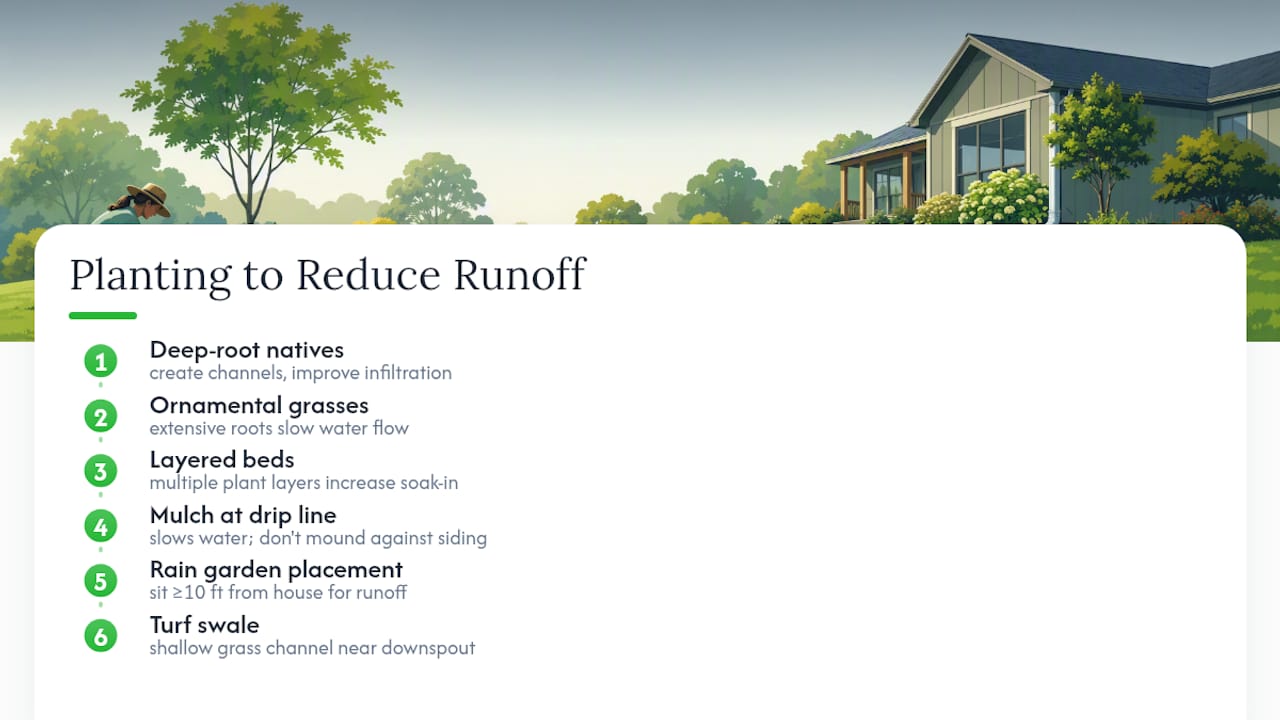 Landscape features slowing runoff from house