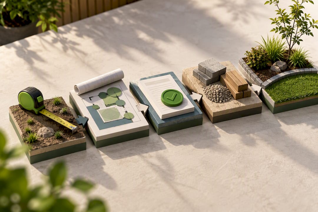 Illustration of sequential landscaping project phases