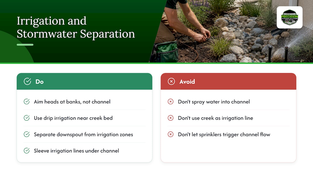 Separate irrigation and stormwater paths around creek bed