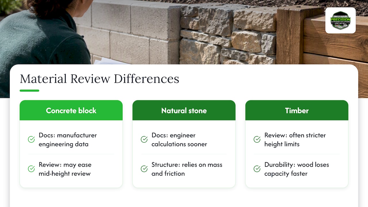 Comparison of concrete stone and timber walls