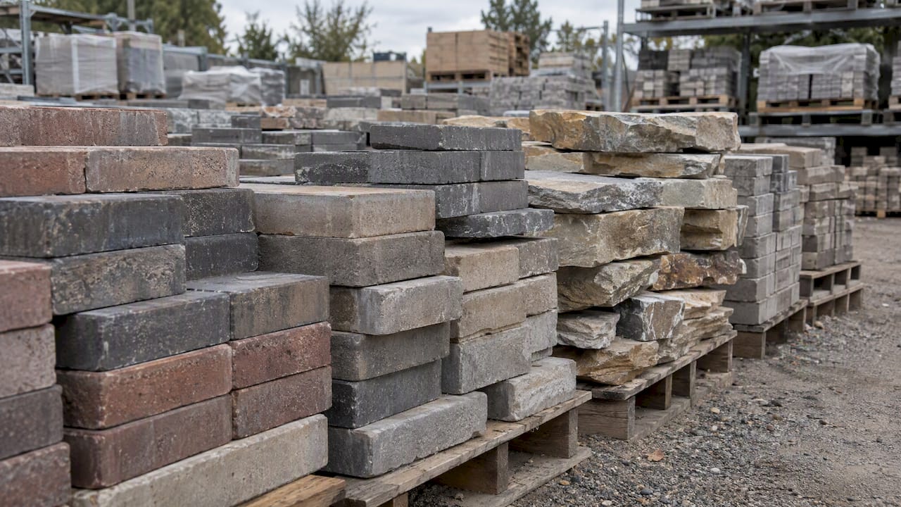 Paver and natural stone inventory at a supply yard