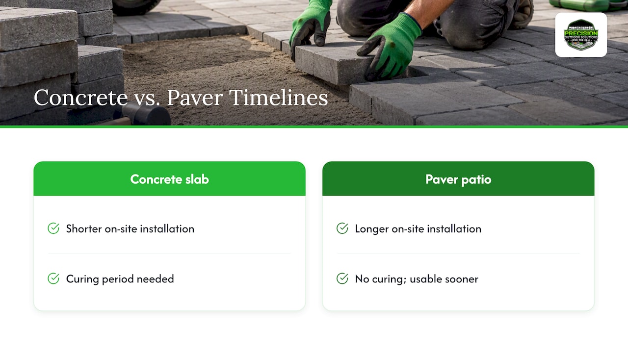Timeline comparison for concrete and paver patios