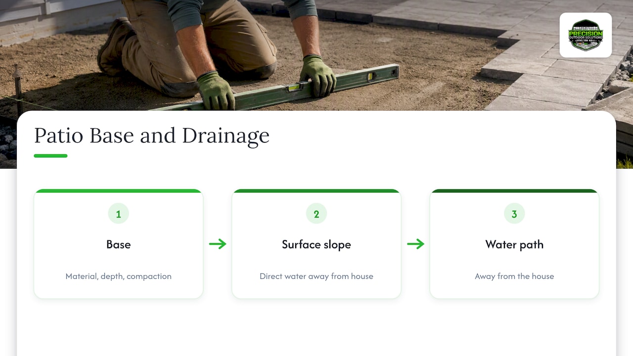 Patio base and slope direct water away