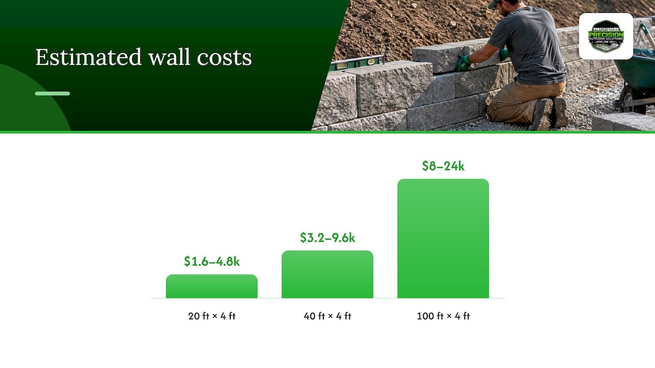 What a 20, 40 or 100 foot wall costs — overview diagram